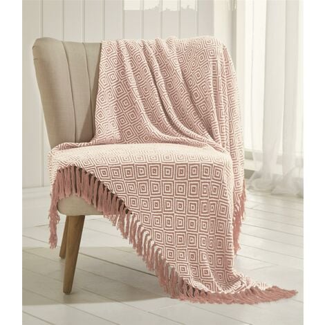 Portfolio Ascot Chevron Pink 100% Cotton Chair Sofa Couch Bed 130x170cm