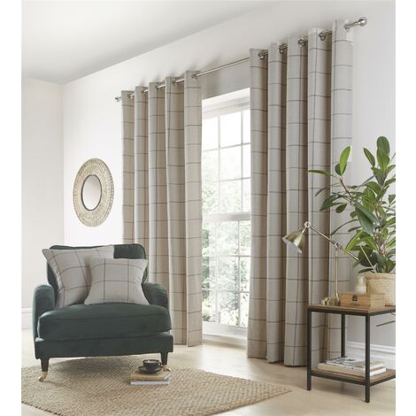 HOMESPACE DIRECT Portfolio Home Country Check Eyelet Curtains Natural 66x72 Lined