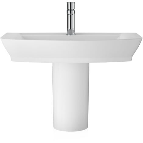 Porthill Square Ceramic Basin and Semi Pedestal, 650mm - Balterley