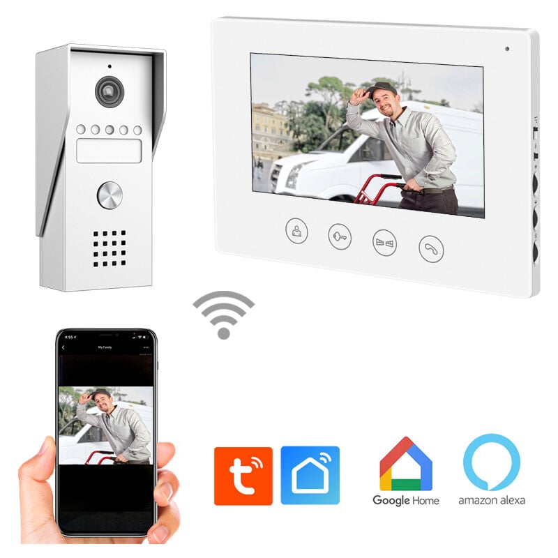 Portier Vidéo filaire connecté Wifi avec Ecran tactile 7" – 2 fils – Contrôle vocal