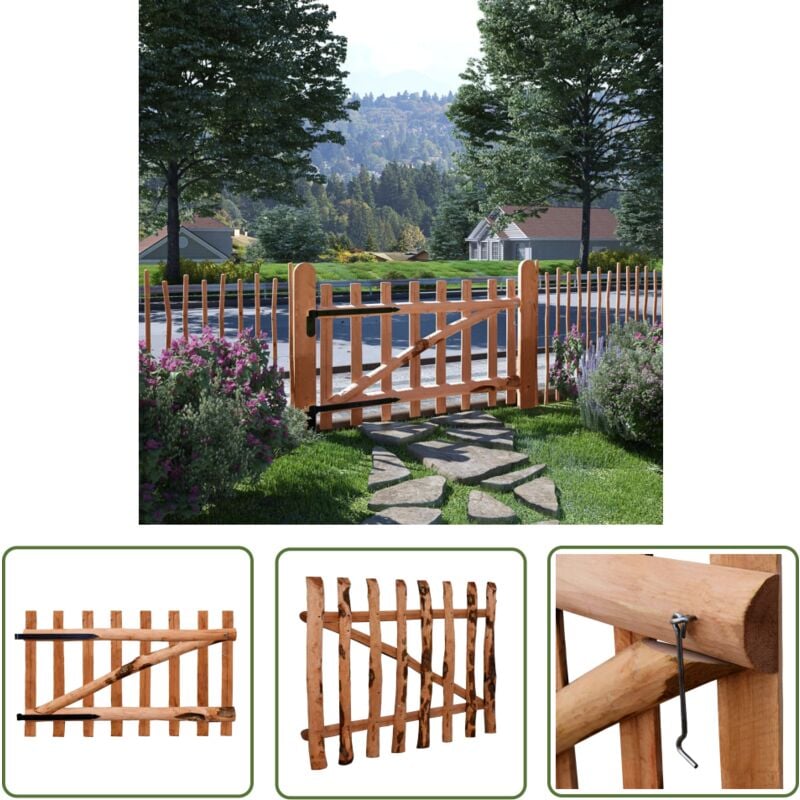 The Living Store Portillon de clôture Bois de noisetier imprégné 100x60 cm - Portail Bois - Portillon Bois - Clôture Bois - Porte D'entrée Jardin