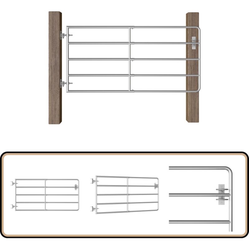 Vidaxl - Portillon à 5 barres Acier (95-170)x90 cm Argenté - Portillon Agricole - Portails De Ferme - Clôture Cheval - Clôture Animale - Portillon