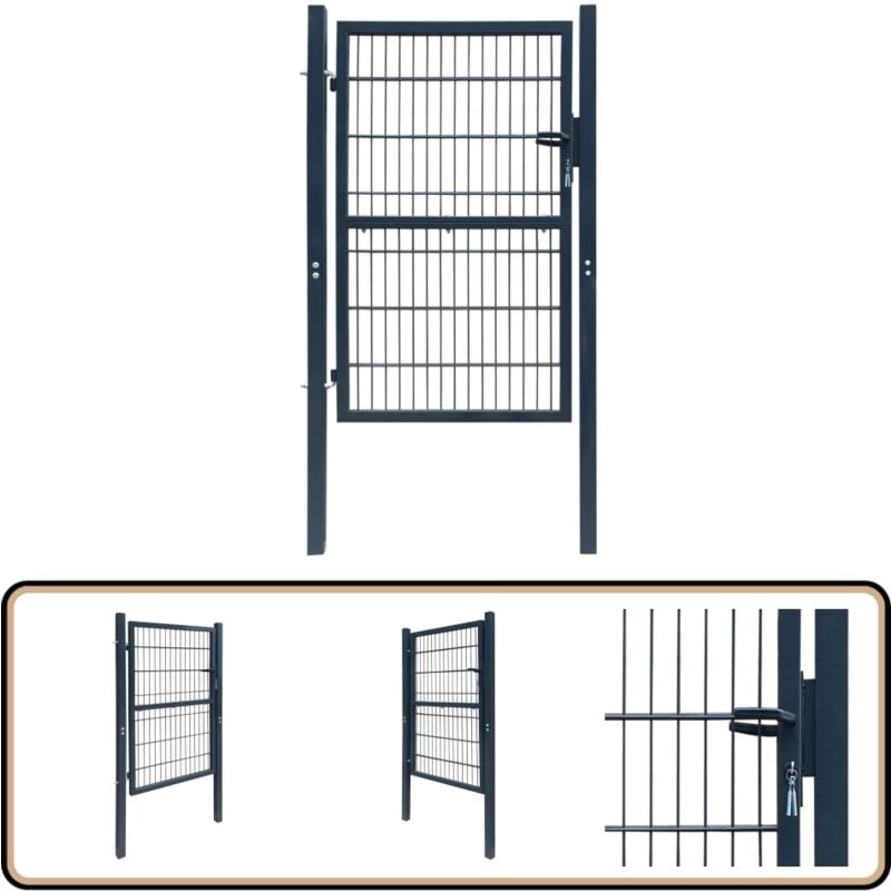 Portillon Acier 106x248 cm Anthracite - Portail Aluminium - Portillon Design - Portillon Jardin - Portillon Sécurisé - Portillon Anthracite