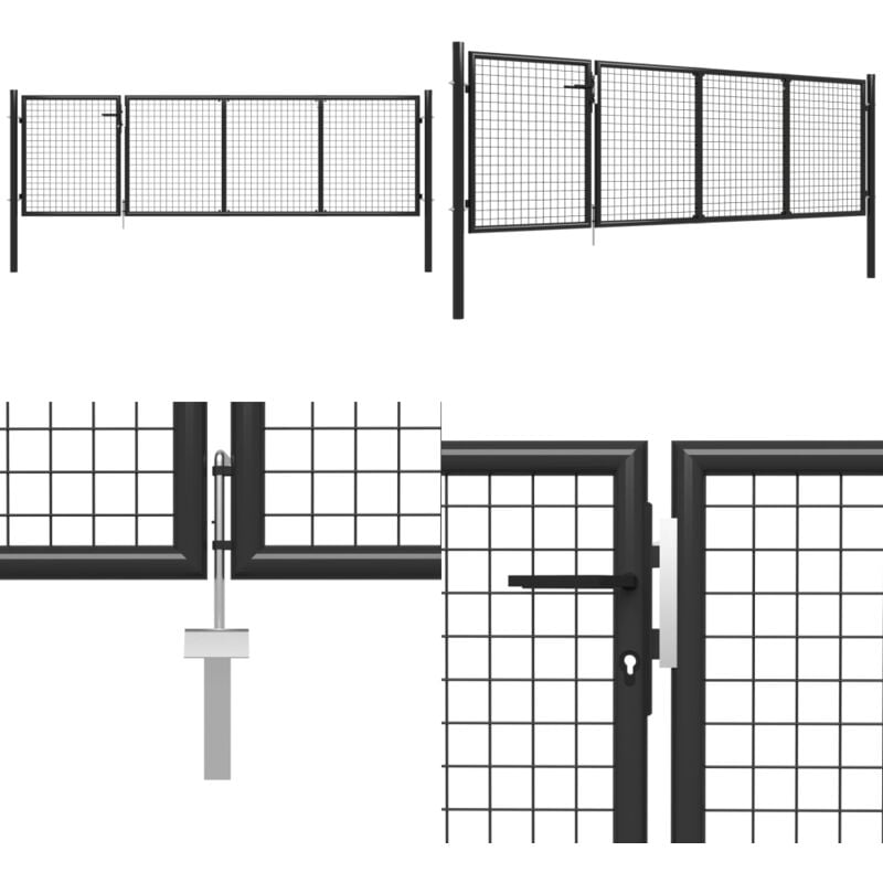 Portillon Acier 350x75 cm Anthracite - Portail D'acier - Portillon Extérieur - Clôture Jardin - Porte De Jardin - Portail Anthracite - Home & Living