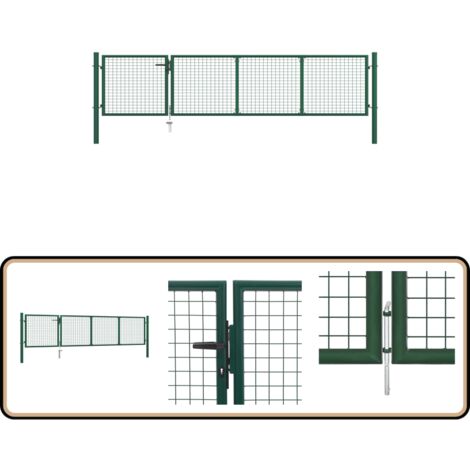 Portillon Acier 350x75 cm Vert - Portail De Jardin - Portails D'acier - Clôture De Jardin - Porte De Jardin - Porte D'entrée