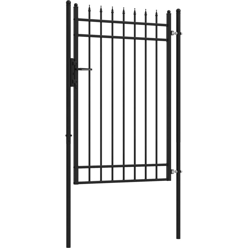 Portillon acier galvanisé style fer forgé dim. 107 x 204H cm - serrure, poignée, clés - noir