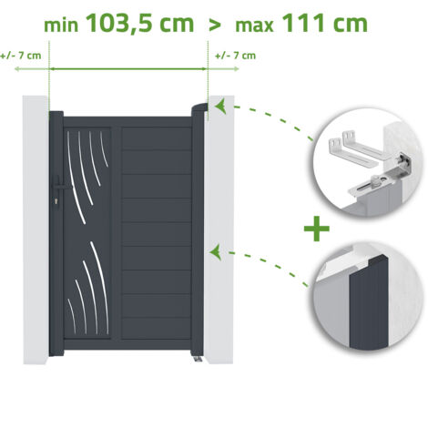 Portillon ajustable en largeur VELETA 1m H.160cm Aluminium Gris Anthracite