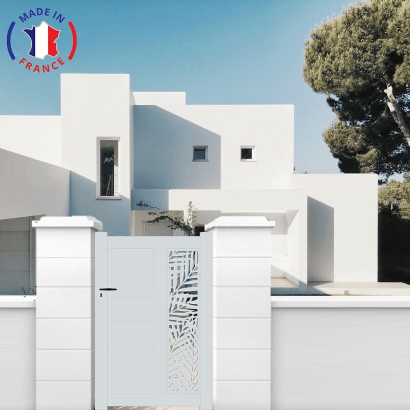 Portillon aluminium découpe laser en kit dimensions L.1000 (entre piliers) x H.1500 mm Couleurs Gris clair (ral 7035)