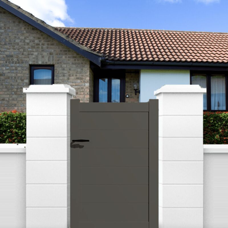 Portillon aluminium modèle plein en kit dimensions L.1000 (entre piliers) x H.1700 mm Couleurs Gris quartz (ral 7039)