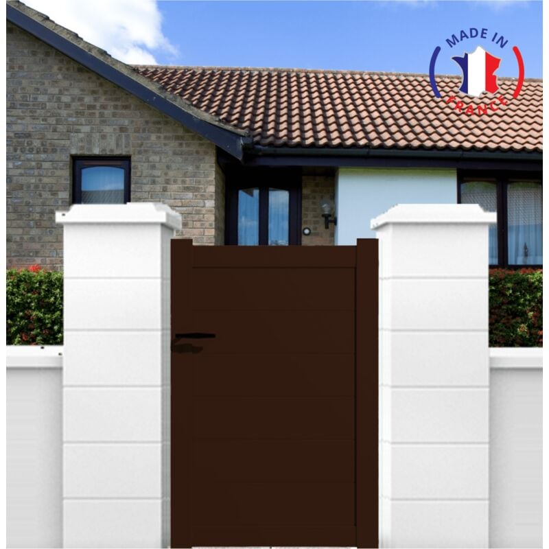 Portillon aluminium modèle plein en kit dimensions L.1000 (entre piliers) x H.1700 mm Couleurs Marron (ral 1247)