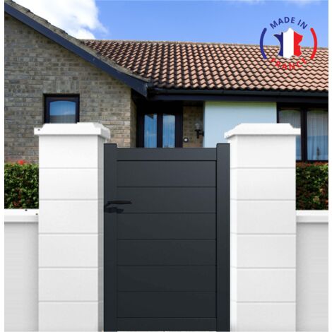 Portillon aluminium en KIT Plein Gris, L1000xH1500, Réversible