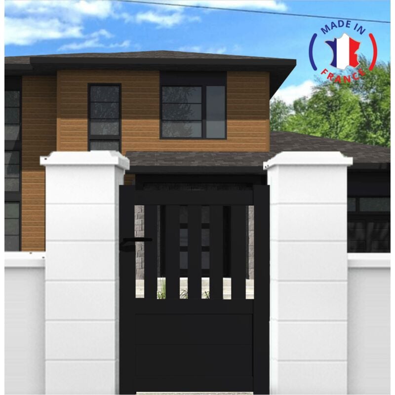 Portillon aluminium modèle semi-ajouré en kit dimensions L.1000 (entre piliers) x H.1300 mm Couleurs Noir (ral 9005)