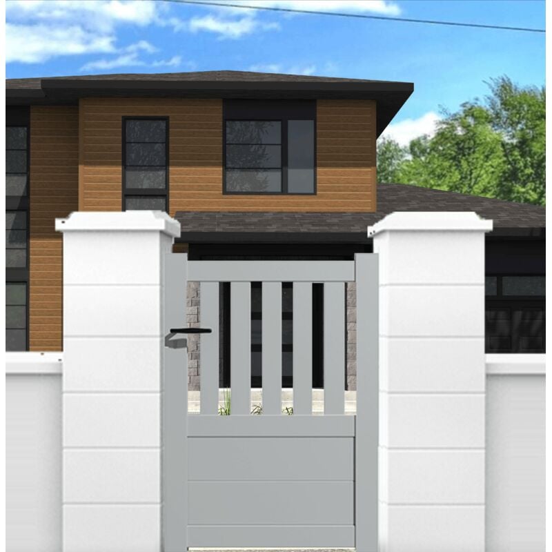 Portillon aluminium modèle semi-ajouré en kit dimensions L.1000 (entre piliers) x H.1300 mm Couleurs Gris clair (ral 7035)