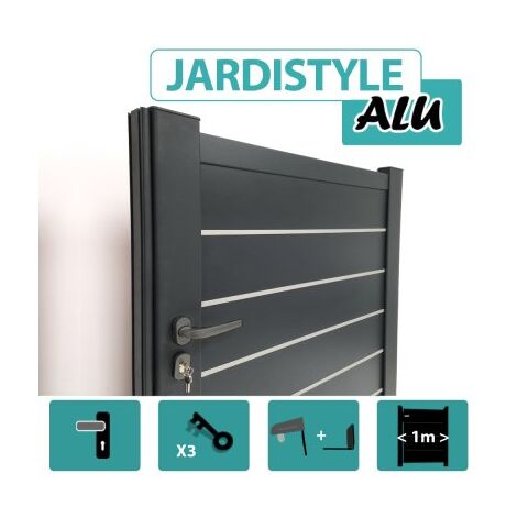 Portillon Aluminium Gris Anthracite - Plein avec Liserés Multiples -1.40m