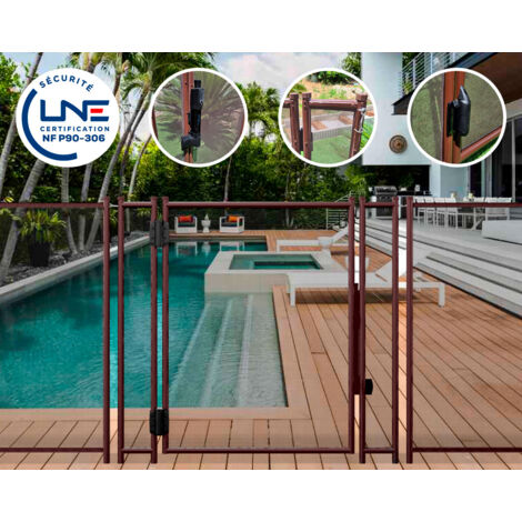 Portillon automatique SECURIPOOL 130cm Marron Chocolat fixations 16mm barrière piscine démontable