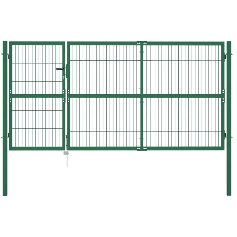 Vidaxl - Portail de clôture de jardin avec poteaux 350x140 cm Acier Vert