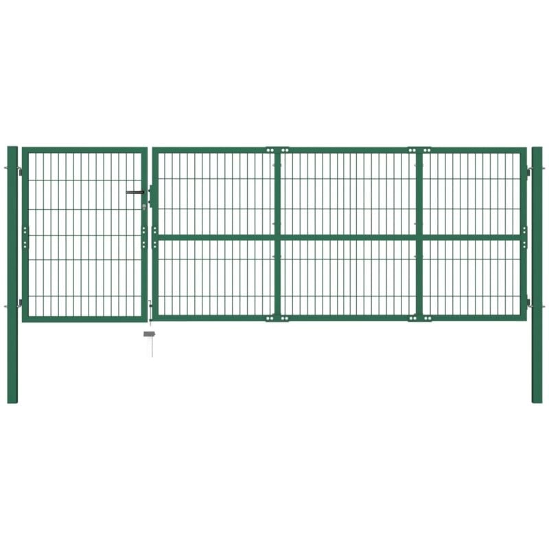 Portail de clôture de jardin avec poteaux 350x100 cm Acier Vert Vidaxl
