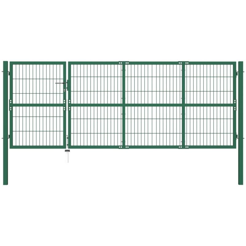 Portail de clôture de jardin avec poteaux 350x120 cm Acier Vert Vidaxl