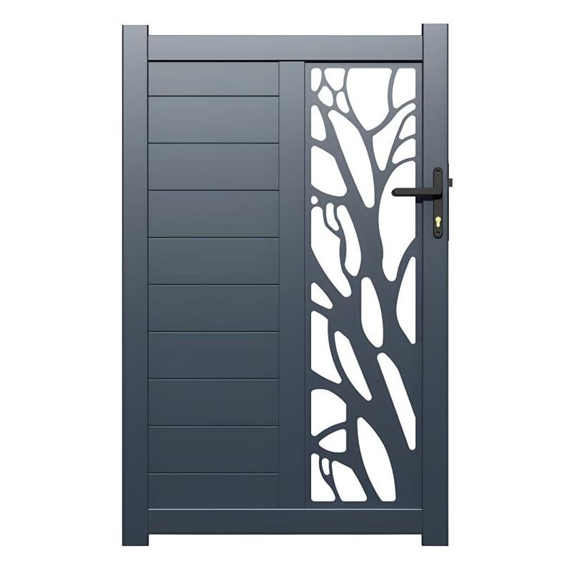 Portillon battant aluminium semi ajouré à motifs L105 x H172 cm anthracite LABRIT II