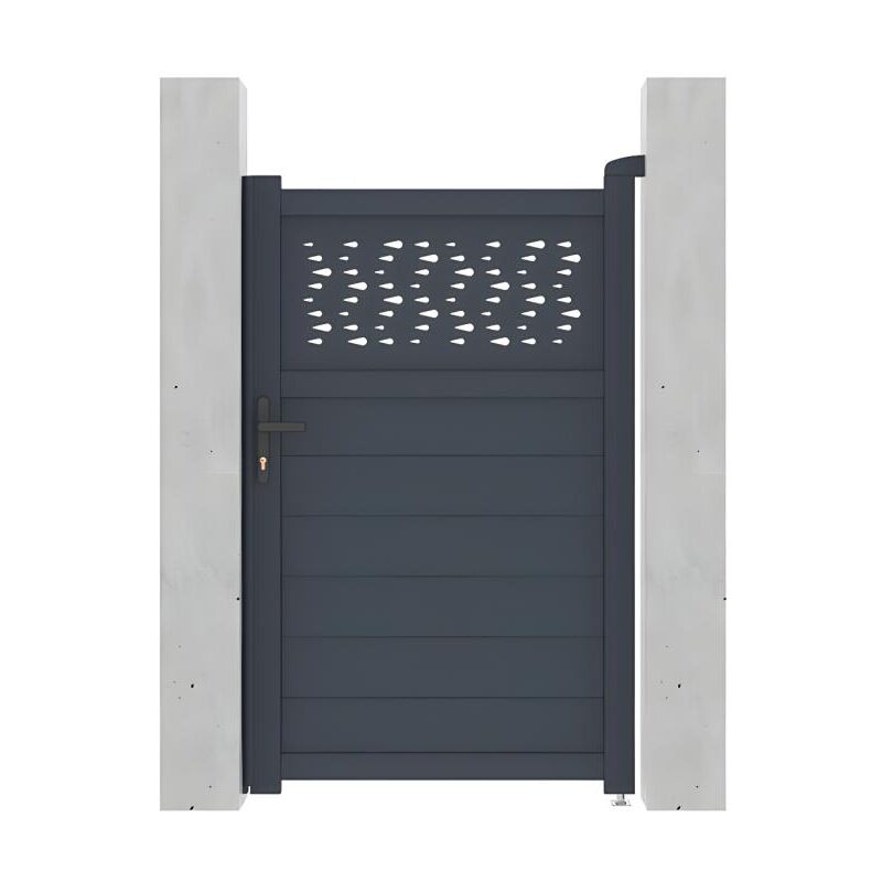 Portillon battant aluminium semi plein à motifs L103 x H166 cm anthracite - bazio