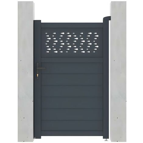 Portillon battant aluminium semi ajouré à motifs L103 x H166 cm anthracite BAZIO - Gris anthracite