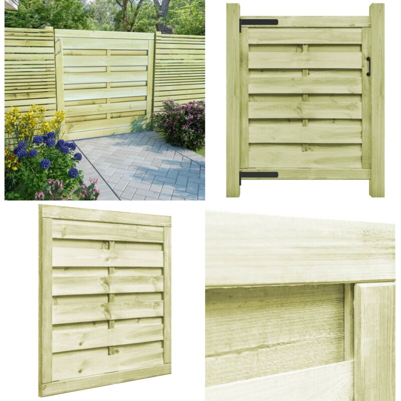 Portillon Bois de pin imprégné 100x100 cm Vert - Portail Bois - Portail Jardin - Clôture Bois - Entrée Jardin - Porte De Clôture - Home & Living