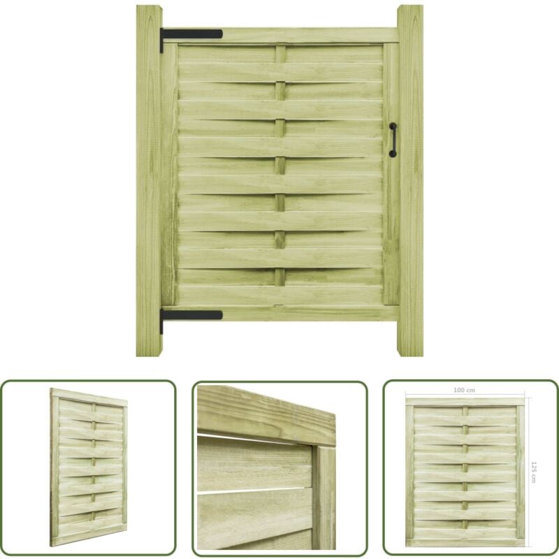 The Living Store Portillon Bois de pin imprégné 100x125 cm Vert - Portail Bois - Portail Jardin - Portillon Bois - Portillon Jardin - Clôture Bois