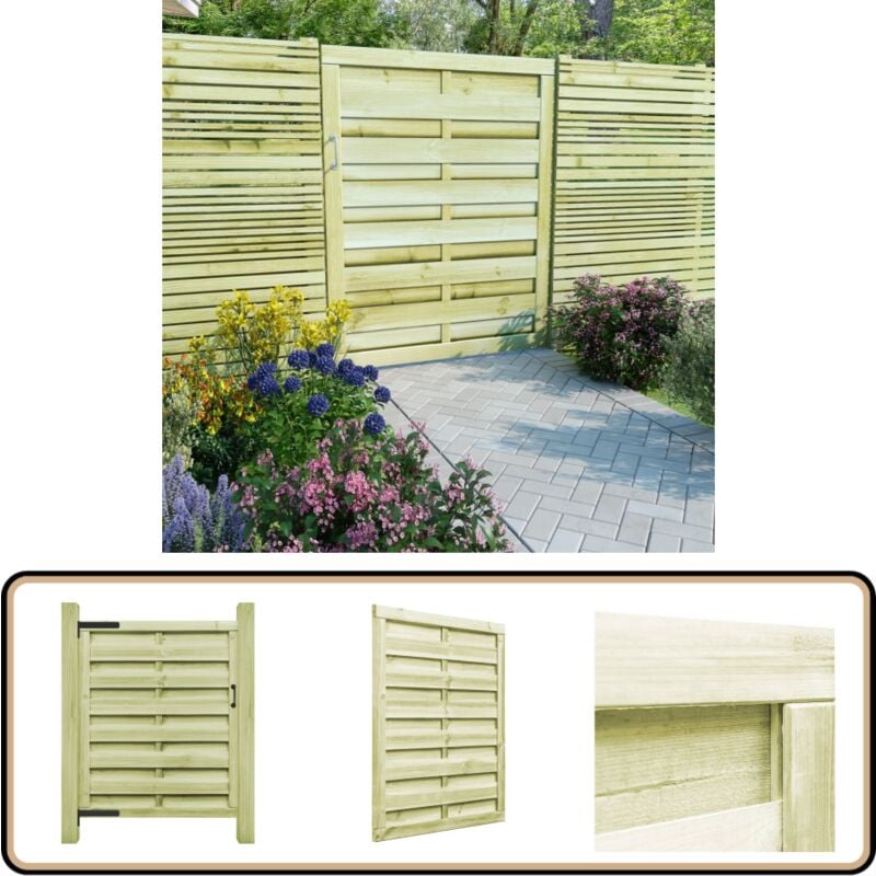 Portillon Bois de pin imprégné 100x125 cm Vert - Portail Bois - Portail Jardin - Clôture Bois - Entrée Jardin - Porte De Clôture