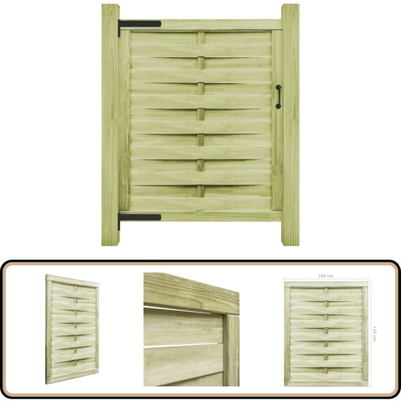 Portillon Bois de pin imprégné 100x125 cm Vert - Portail Bois - Portail Jardin - Portillon Bois - Portillon Jardin - Clôture Bois