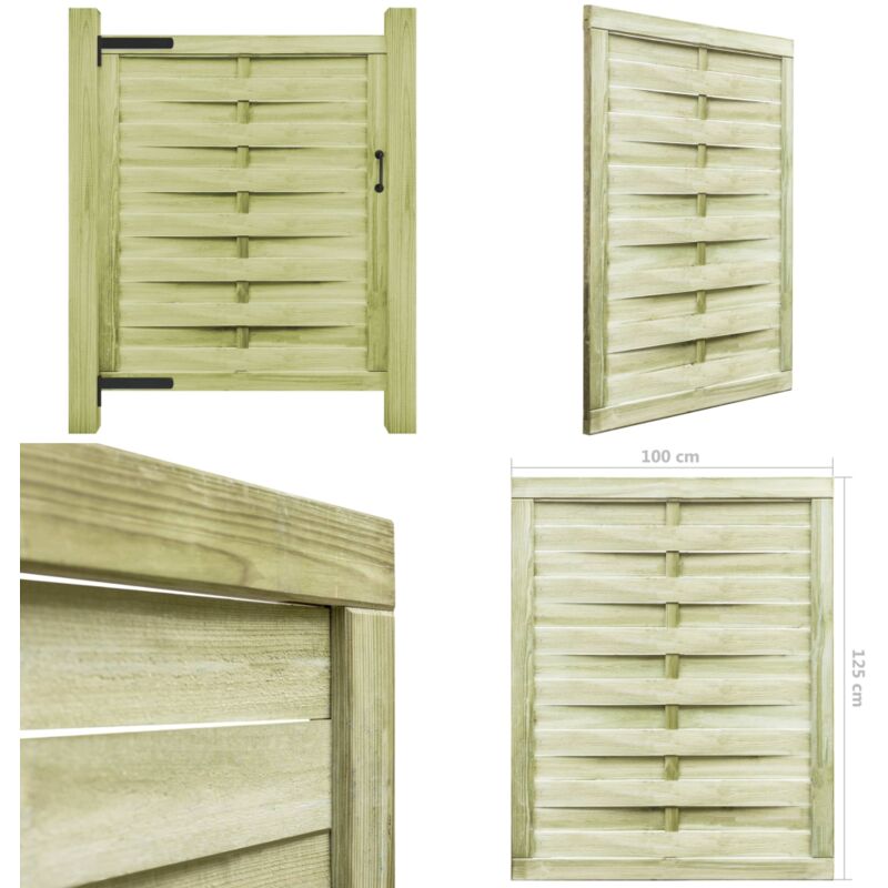 Portillon Bois de pin imprégné 100x125 cm Vert - Portail Bois - Portail Jardin - Portillon Bois - Portillon Jardin - Clôture Bois - Home & Living
