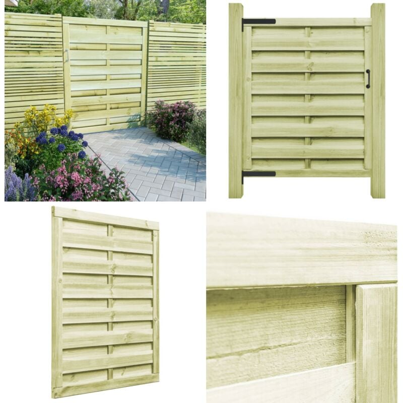 Portillon Bois de pin imprégné 100x125 cm Vert - Portail Bois - Portail Jardin - Clôture Bois - Entrée Jardin - Porte De Clôture - Home & Living