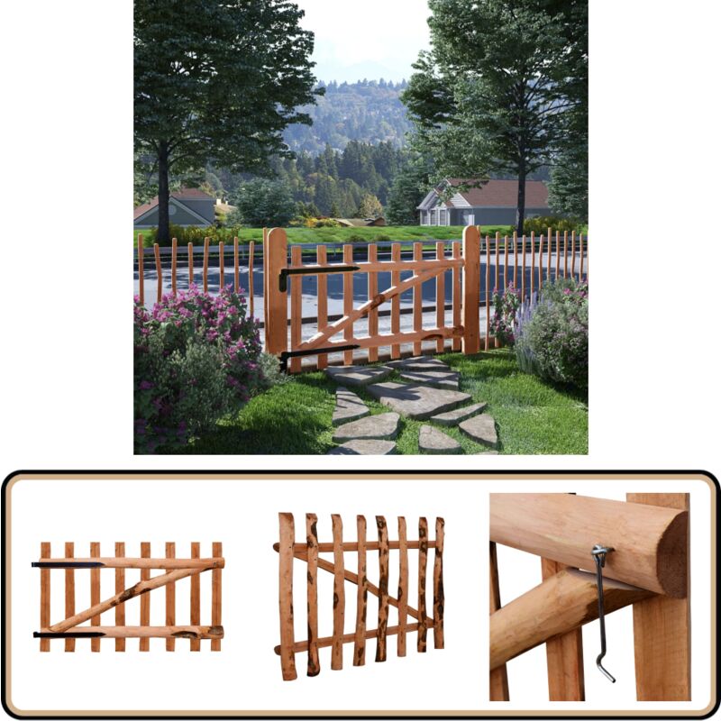 Portillon de clôture Bois de noisetier imprégné 100x60 cm - Portail Bois - Portillon Bois - Clôture Bois - Porte D'entrée Jardin - Décoration Jardin