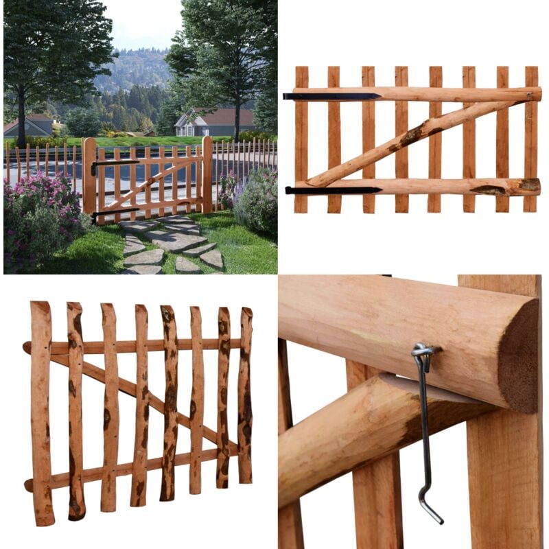 Portillon de clôture Bois de noisetier imprégné 100x60 cm - Portail Bois - Portillon Bois - Clôture Bois - Porte D'entrée Jardin - Décoration Jardin