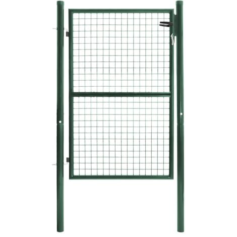 IDMARKET Portillon de jardin 105 x 125 cm en acier vert avec serrure et poignée