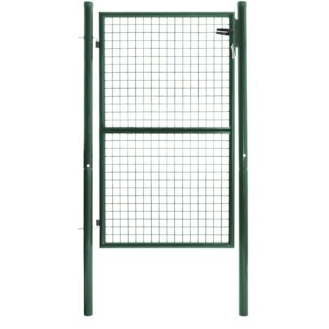 IDMARKET Portillon de jardin 105 x 150 cm en acier vert avec serrure et poignée