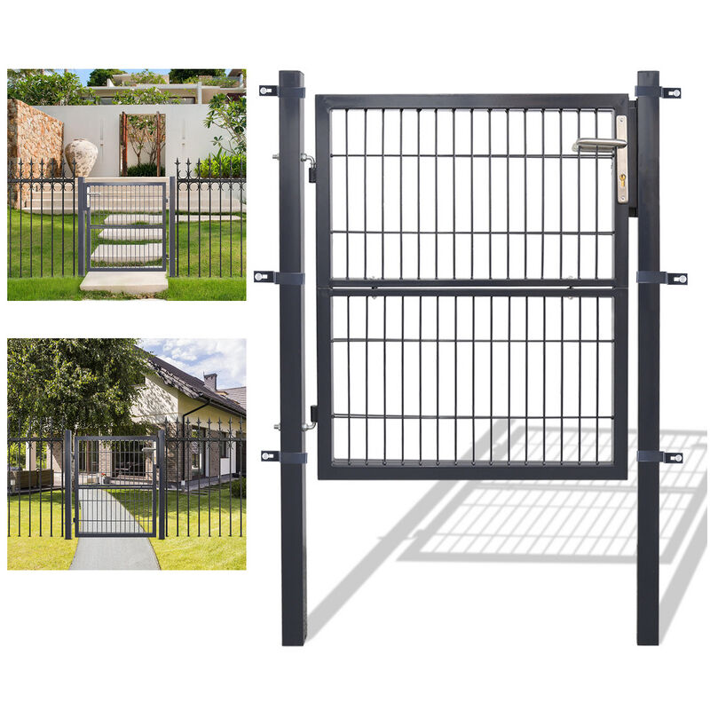 Portillon de jardin avec serrure maille métallique - 100 x 100 cm Gris