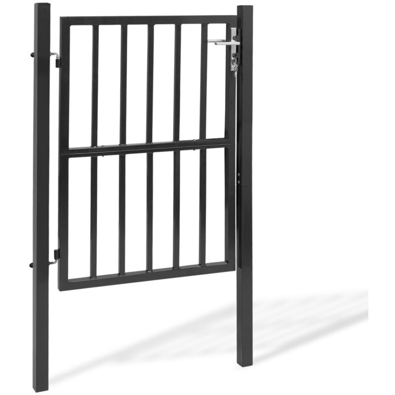Portillon de jardin barreaudé 105 x 125 cm en acier gris anthracite avec serrure et poignée