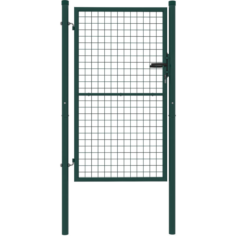 Portillon de jardin en acier 97 x 200 cm portail de jardin avec serrure, clés et poignée, décoration en flèche, portillon de patio extérieur, vert