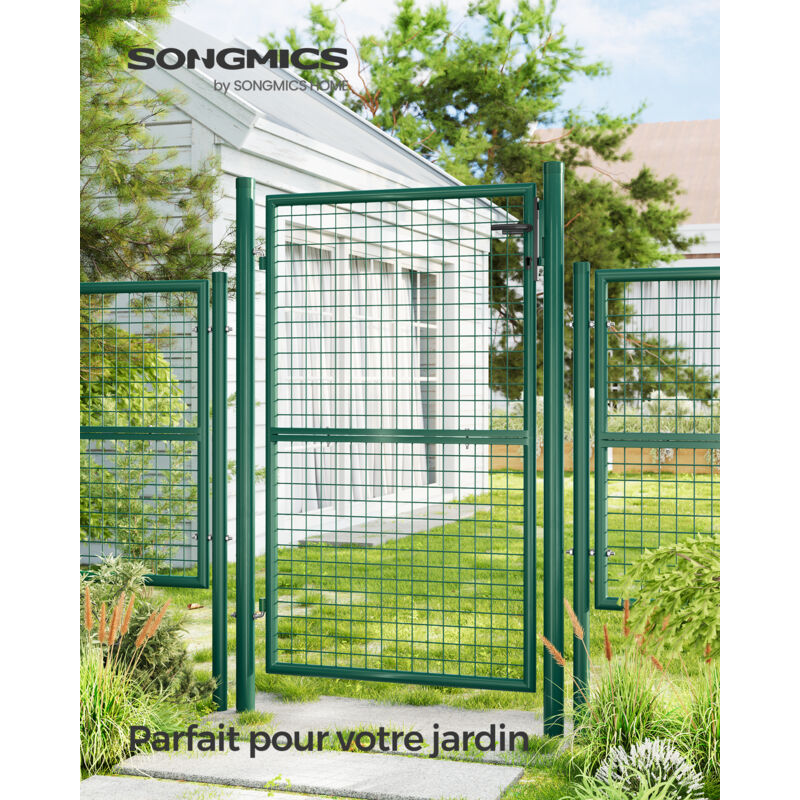 Portillon de jardin SONGMICS GGD200G - En acier galvanisé - Portail de jardin - Porte de clôture - Avec serrure, poignée et clé - 150 x 106 cm (L x