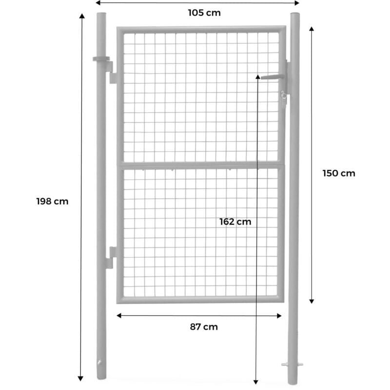 Portillon de jardin en métal anthracite. Double sens d'ouverture. Avec serrure et poignée 150x87cm