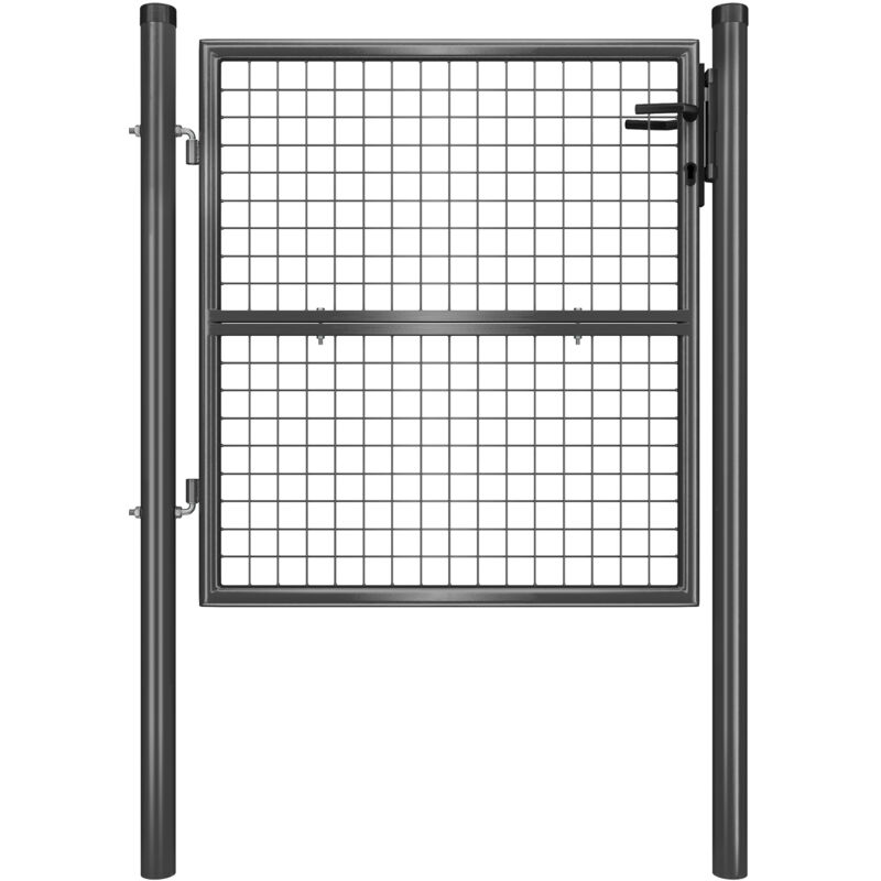 Portillon de Jardin Grillagé, en Acier Galvanisé, Clôture avec Serrure, Porte 106 x 100 cm (l x h), Tube Rond, Gris