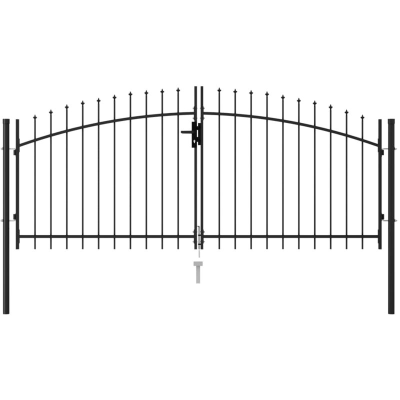 Portillon double porte avec dessus a pointe Acier 3x1,25 m Noir - ASUPERMALL