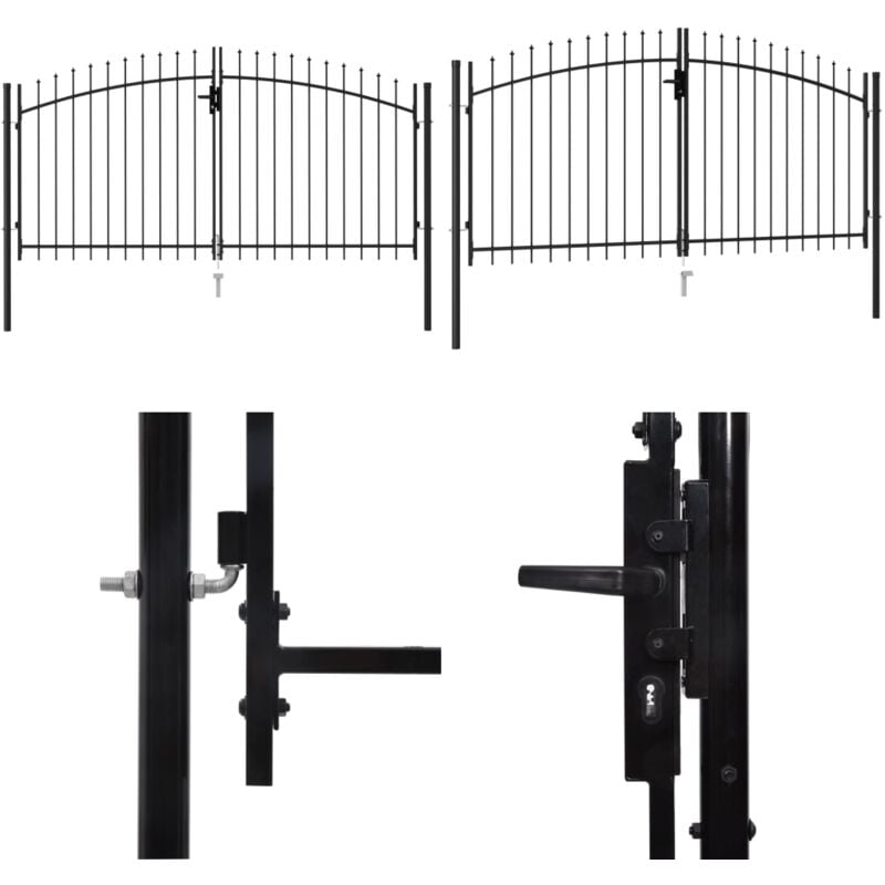 Portillon double porte avec dessus à pointe Acier 3x1,5 m Noir - Portail De Jardin - Portillon - Clôture - Portail Aluminium - Barriere De Jardin