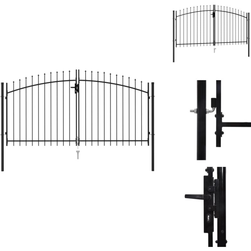 Portillon double porte avec dessus à pointe Acier 3x1,5 m Noir - Portail De Jardin - Portillon - Clôture - Portail Aluminium - Barriere De Jardin