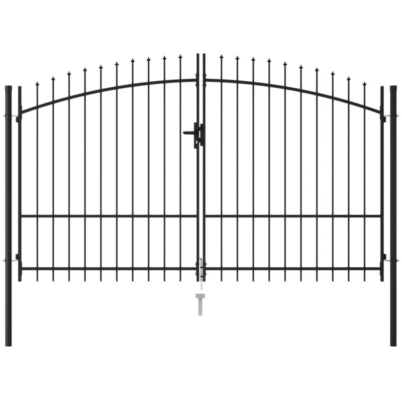 Portillon double porte avec dessus a pointe Acier 3x2 m Noir - ASUPERMALL