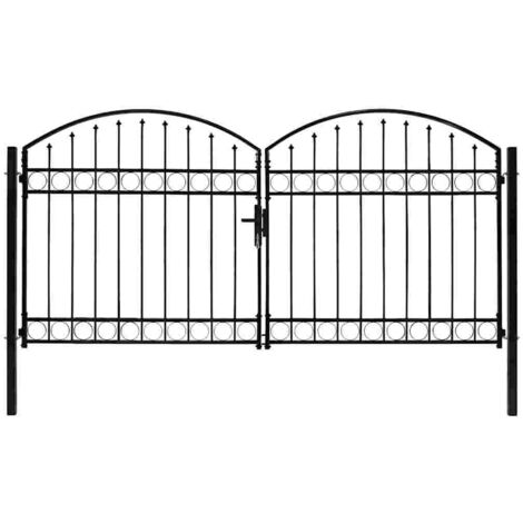 Portillon double porte avec dessus arqué Acier 300x125 cm Noir CFW976734