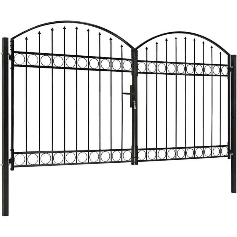 Vidaxl - Portillon double porte avec dessus arqué Acier 300x175 cm Noir