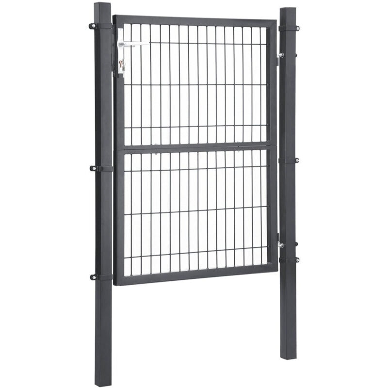 Portillon en acier galvanisé portail de clôture porte de jardin robuste et durable avec serrure poignée et clé de qualité 106 x 125 cm (l x h) gris