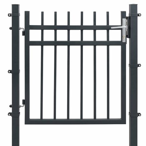 Portillon en fer galvanisé, Portail de clôture, Porte de jardin, robuste et durable, avec serrure, poignée et clé de qualité, 106 x 100 cm (L x H), Gris GGD350G