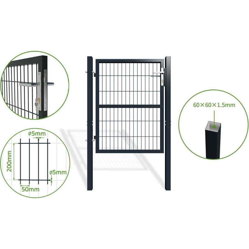 Portillon grillagé 1m Gris razo H.120cm